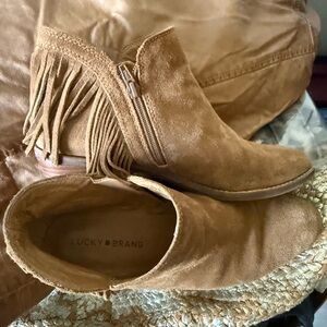 Lucky Brand Brown Suede Fringe Booties